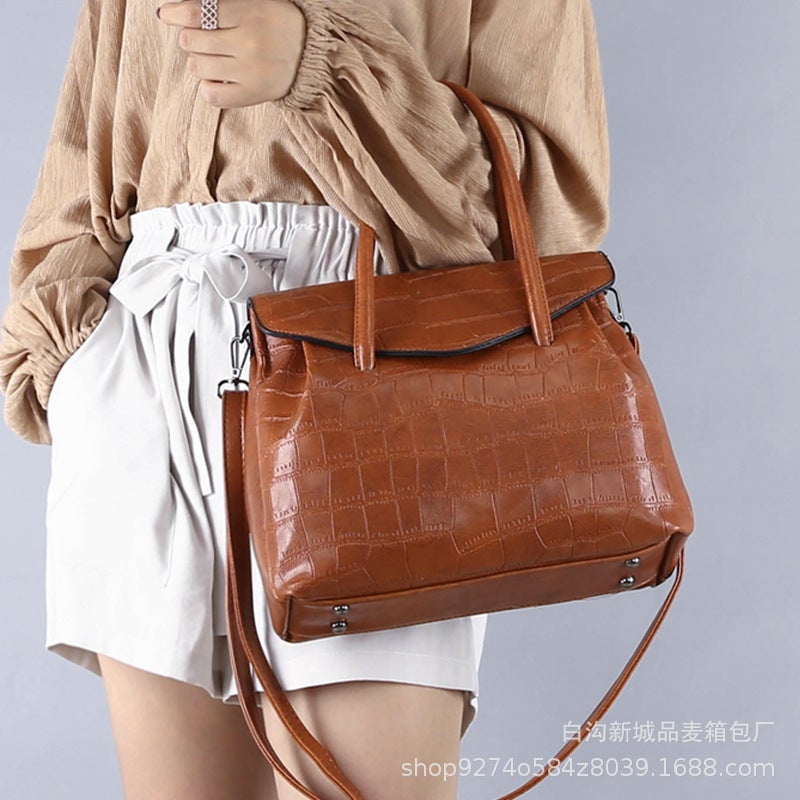 Stone Pattern Portable Briefcase Bag Large Capacity Fashion Tote Bag Retro Texted Commuter Shoulder Bag - Image 5