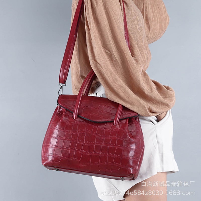 Stone Pattern Portable Briefcase Bag Large Capacity Fashion Tote Bag Retro Texted Commuter Shoulder Bag - Image 4