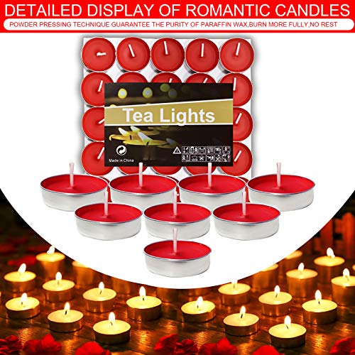 OUO Tea Lights - 50 Pack Smokeless, Dripless & Long Lasting Mini Tealight Candles for Mood, Dinners, Parties, Home Decoration, Wedding, Crafts (Red) - Image 2