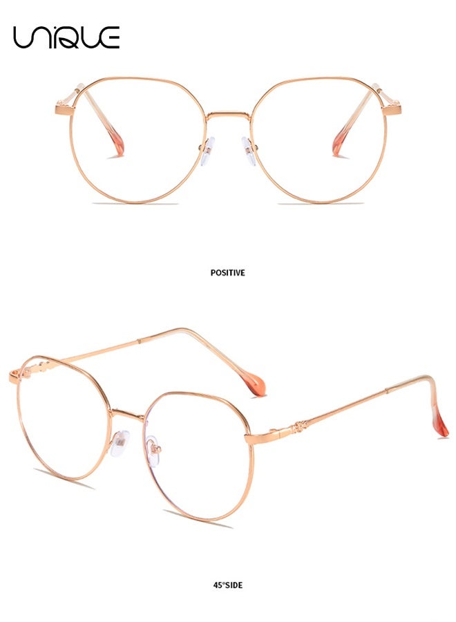 يونيك نظارات - نظارات حاجب الضوء الأزرق - نظارات غير قصيرة النظر - نظارات مربعة - نظارات للقراءة / الألعاب / التلفزيون / الهاتف المحمول للرجال - مضاد لإجهاد العين - نظارات عصرية خفيفة الوزن - مع جراب نظارات (ذهبي وردي) - Image 3
