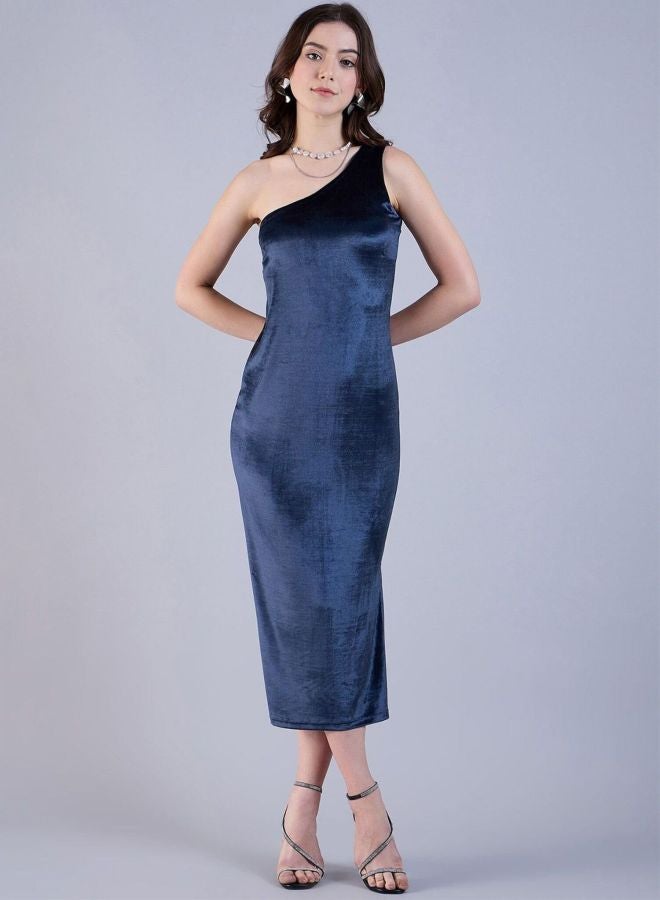Freehand Women Flared Solid One Shoulder Sleeveless Bodycon Dress - Image 1