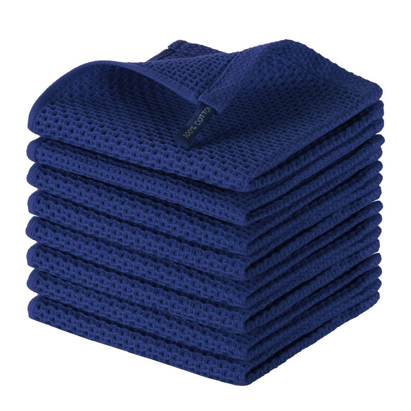 joybest Cotton Kitchen Dish Cloths 8Pack Waffle Weave Ultra Soft Absorbent Dish Towels Washcloths Quick Drying Dish Rags 12x12 Inches Navy Blue