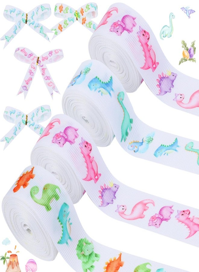 Cheerupp 4 Rolls Dinosaur Themed Ribbons, 20 Yards Safari Jungle Craft Ribbons for Wreath Hair Bow Wrap Gifts Pack, Pink Grosgrain Ribbons Birthday Wedding Gender Reveal Party Accessory Decorations - Image 1
