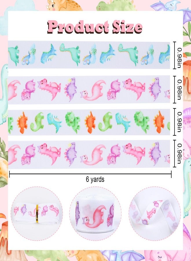 Cheerupp 4 Rolls Dinosaur Themed Ribbons, 20 Yards Safari Jungle Craft Ribbons for Wreath Hair Bow Wrap Gifts Pack, Pink Grosgrain Ribbons Birthday Wedding Gender Reveal Party Accessory Decorations - Image 5