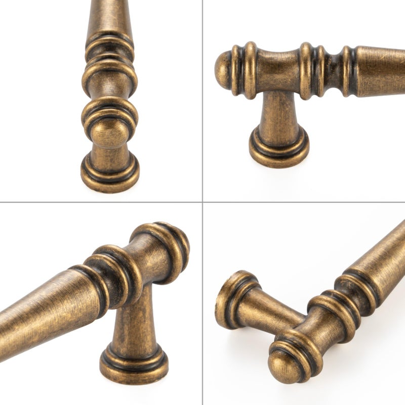 KOOFIZO 10 Pack 5 Inch Antique Brass Cabinet Pulls Vintage Brass Cabinet Handles Brass Cabinet Hardware P30 for Kitchen Cabinets Drawer Dresser Cupboard Bedroom Bathroom - Image 5