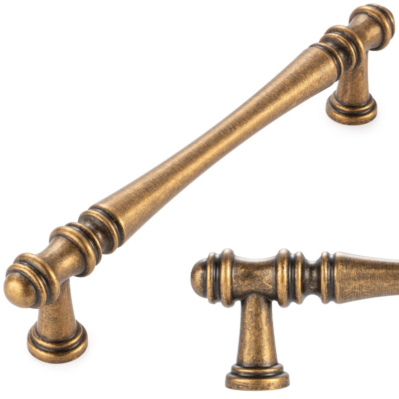 KOOFIZO 10 Pack 5 Inch Antique Brass Cabinet Pulls Vintage Brass Cabinet Handles Brass Cabinet Hardware P30 for Kitchen Cabinets Drawer Dresser Cupboard Bedroom Bathroom - Image 1