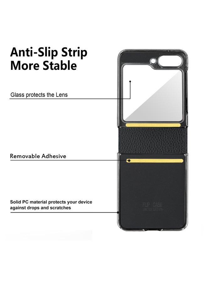 اس-توب جراب لهاتف Samsung Galaxy Z Flip5 بنمط الليتشي مع مرآة مكياج من البولي يوريثان مع وشاح حريري - Image 2