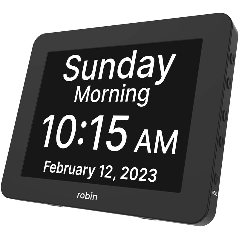 Robin Day Clock 2025 Dementia Clock with Custom Alarms  Calendar Reminders Clocks for Seniors Helps with Memory Loss Alzheimers Dementia Black