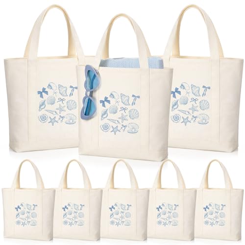 Shinylin 8 Pcs Bachelorette Bags Seashell Bridesmaid Tote Bags Bachelorette Party Favors Last Toast on the Coast Gifts Reusable Beach Canvas Tote with Handles for Wedding Bridal ShowerSmall - Image 1
