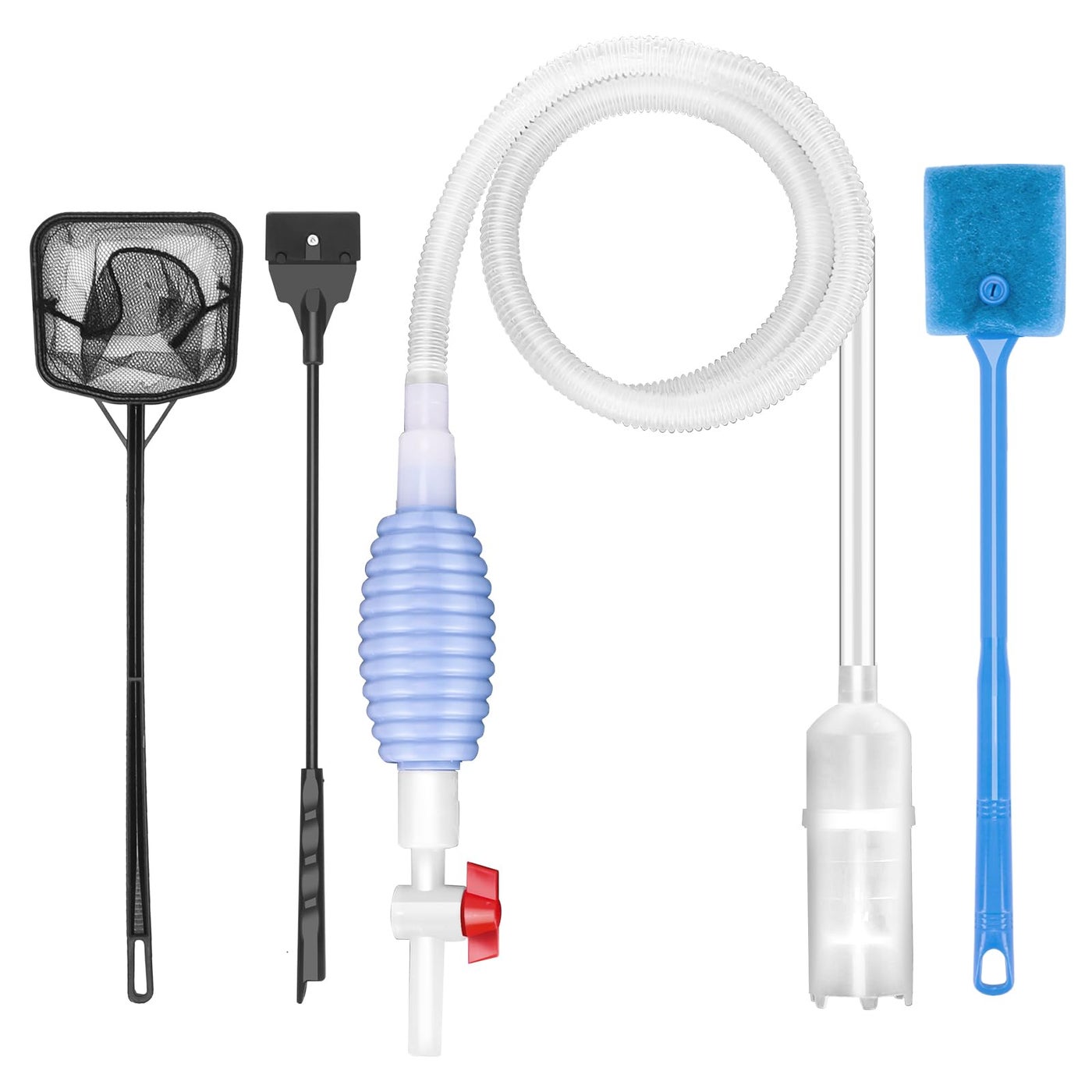 Lanswood Fish Tank Cleaning Kit Set of 4 Pieces, Aquarium Siphon Algae Scraper Aquarium Net Algae Remover for Fish Tank, Aquarium Cleaner Vacuum Suitable for Changing Water and Cleaning Fish Tanks