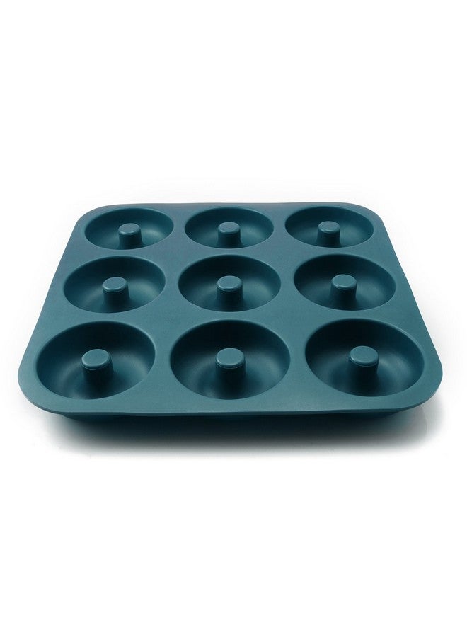 FUNLAVIE Large Silicone Donut Pan for Baking, 9 Cavity Non-Stick Food Grade Silicone Donut Molds, Doughnut Pan and Bagel Pans for Baking & Kitchen, BPA Free 11.2 x 11.1 Inches, Dishwasher Safe - Blue - Image 1