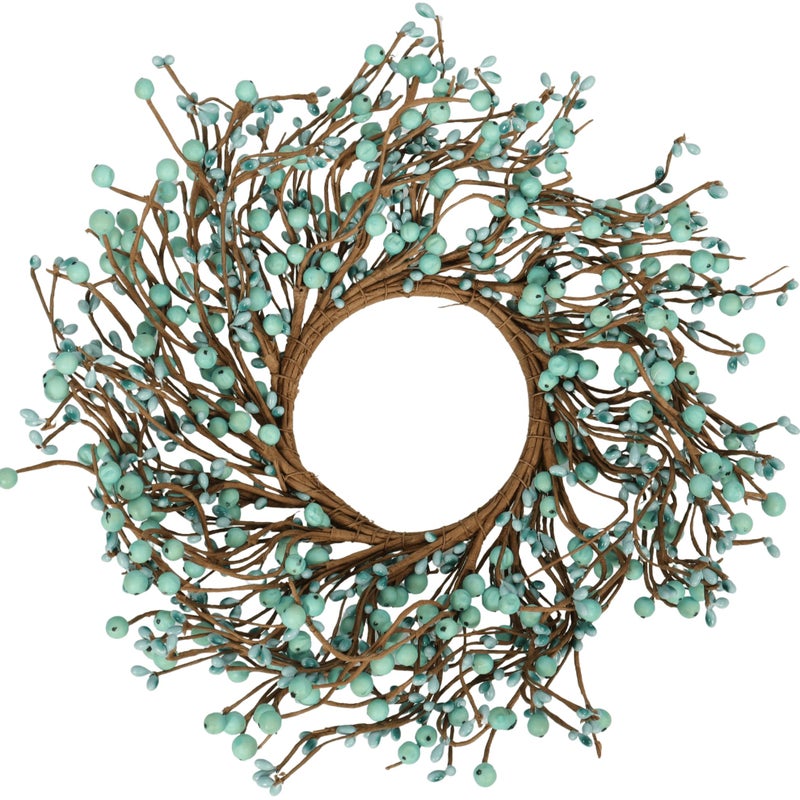 Quixem 15" Teal Blue Pip Berry Wreath Ring (in Dia 4.5â€œ), Rustic Aqua Artificial Mini Wreath for 3" Pillars, Coastal Farmhouse Cabinet Decor, Spring Summer Centerpiece - Image 2