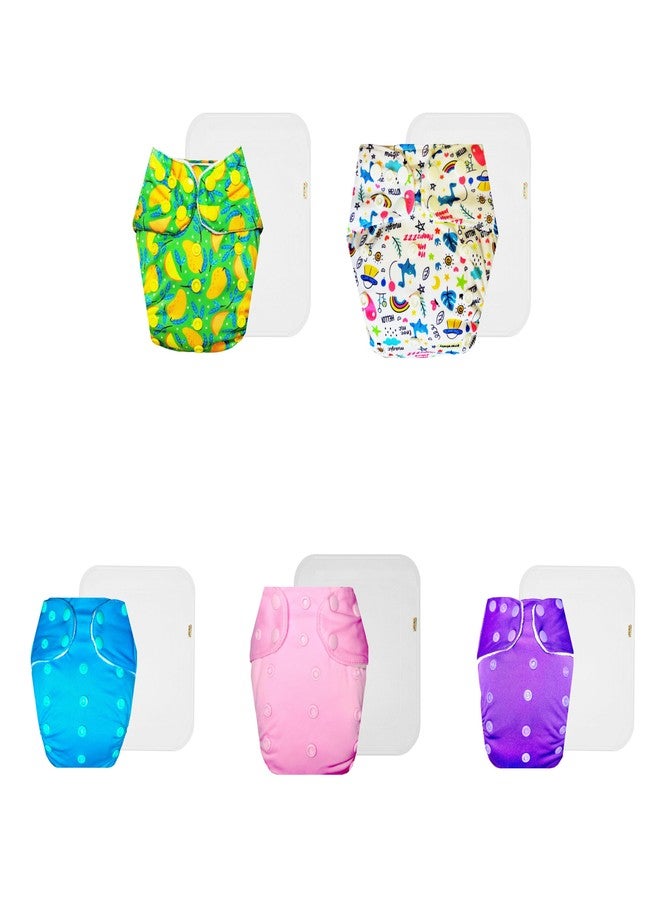 Dumbledo Premium Cloth Diaper with Cotton Insert (Pack of 5) | Hypoallergenic | 6-Layer Absorbent Pad | Quick Dry | Everyday Diapering Essential | 3 Months - 3 Years | Unisex Baby - Image 1