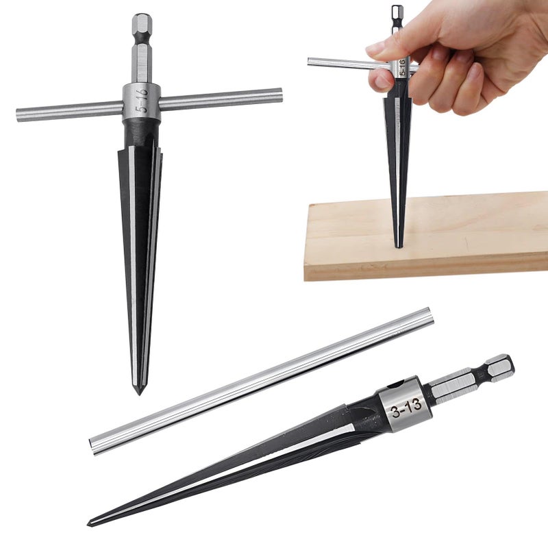 EMVANV 2Pcs Bridge Pin Hole Reamer 313mm1812 516mm58 T Handle Taper Reamer Set 6 Fluted Chamfer Reaming Tool Bridge Pin Hole Handle Tapered ReamersBlack Silver