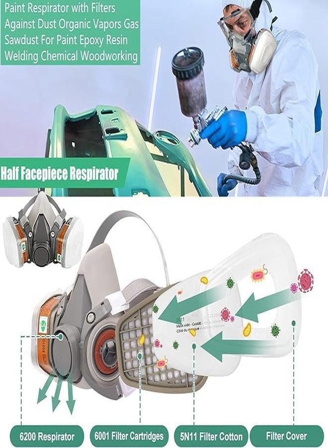 SEVIA قناع تنفس SEVIA Professional 6200 قابل لإعادة الاستخدام، طقم غطاء نصف وجه، يستخدم على نطاق واسع في الصنفرة والقطع والطلاء والنجارة والتلميع واللحام والرش والمواد الكيميائية وغيرها من الأعمال (بدون نظارات واقية) - Image 3