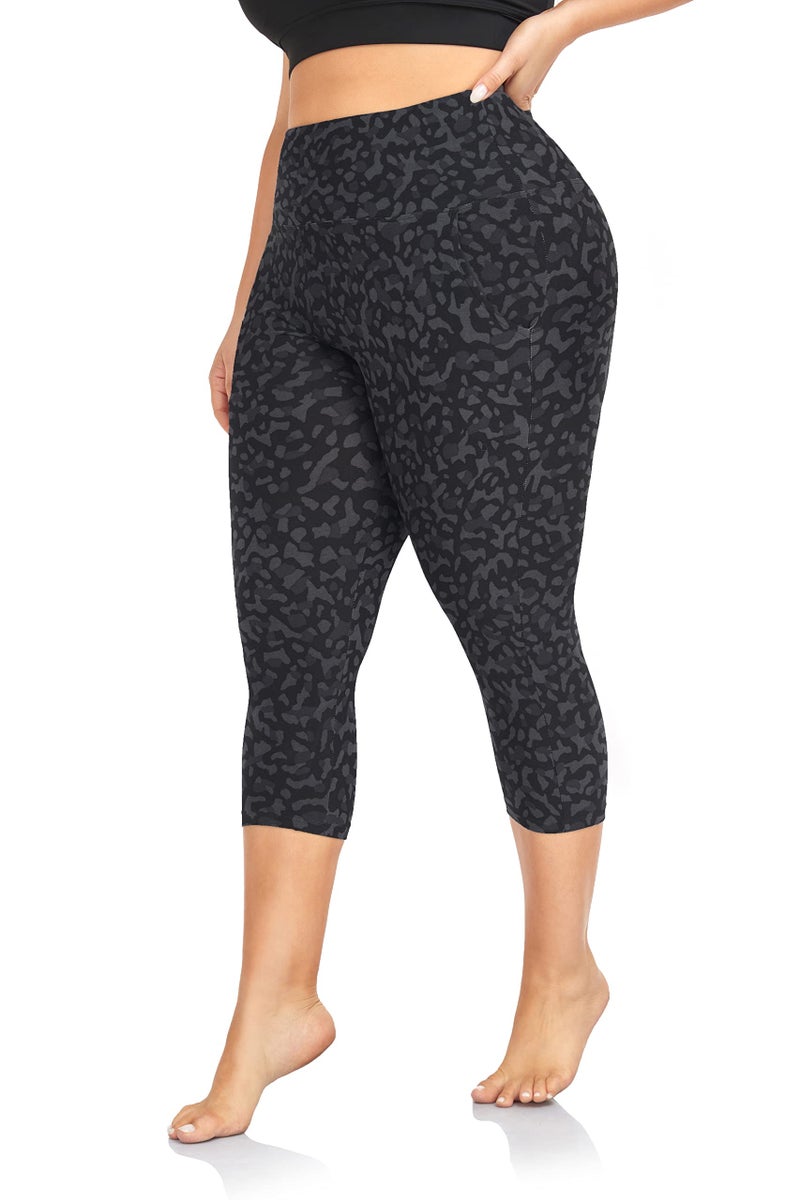 FULLSOFT Plus Size Capri Leggings for Women- XL-4XL High Waist Tummy Control Stretchy Workout Yoga Pants Plus Capris(Black Leopard Print-Capri/X-Large) - Image 1