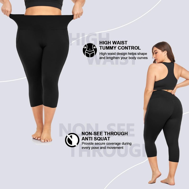 FULLSOFT Plus Size Capri Leggings for Women- XL-4XL High Waist Tummy Control Stretchy Workout Yoga Pants Plus Capris(Black Leopard Print-Capri/X-Large) - Image 4