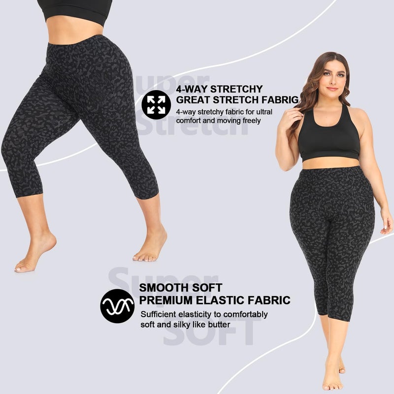 FULLSOFT Plus Size Capri Leggings for Women- XL-4XL High Waist Tummy Control Stretchy Workout Yoga Pants Plus Capris(Black Leopard Print-Capri/X-Large) - Image 5