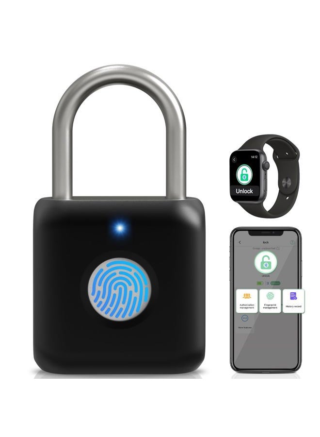 Pothunder Fingerprint Padlock, Padlock, Locker Lock, Combination Lock, Fingerprint Lock with APP Unlock, USB Rechargeable, Suitable for Gym Locker, Gate, Door, Locker(Black) - Image 1