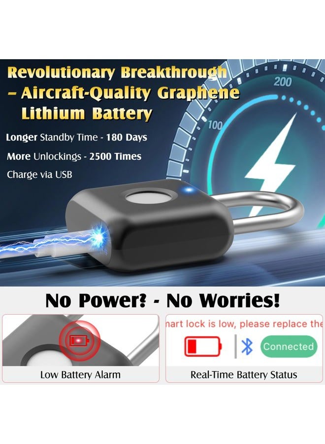 Pothunder Fingerprint Padlock, Padlock, Locker Lock, Combination Lock, Fingerprint Lock with APP Unlock, USB Rechargeable, Suitable for Gym Locker, Gate, Door, Locker(Black) - Image 5