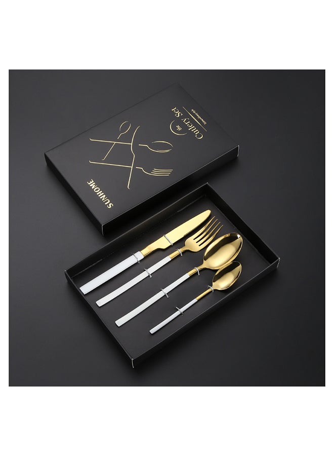 Sunhome 4-Piece Simple Design Cutlery Gift Set White/Gold - Image 2