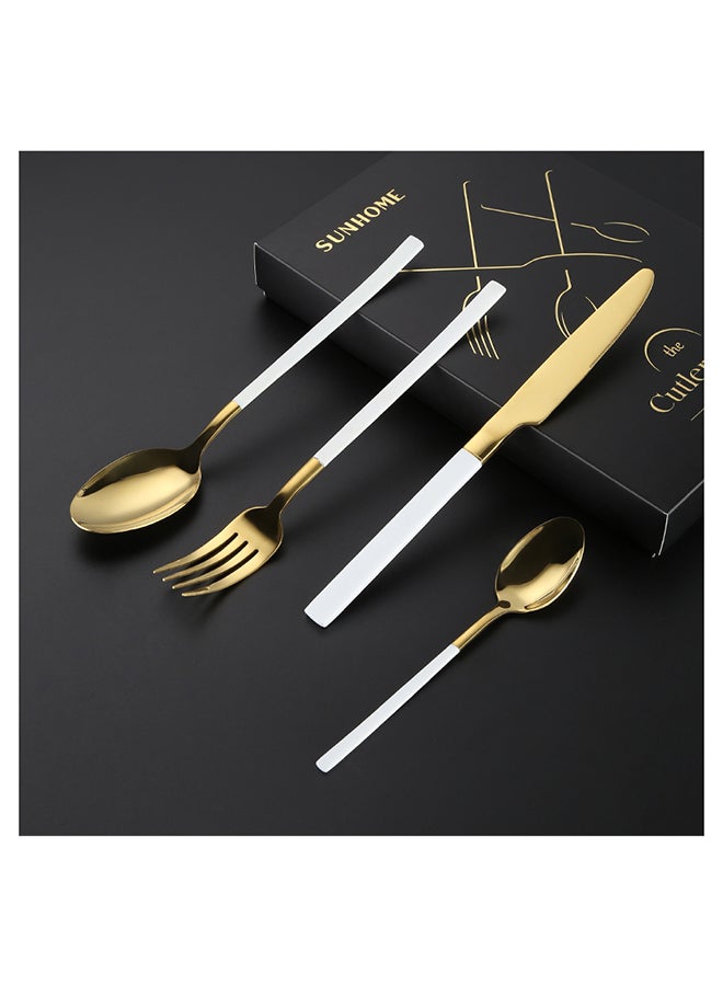 Sunhome 4-Piece Simple Design Cutlery Gift Set White/Gold - Image 5