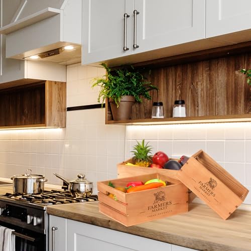 Barydat Set of 5 Wood Crates for Display Decorative Nesting Wooden Crate Storage with Handles Vintage Farmhouse Style Decorative Boxes Multipurpose Fruits Vegetables Boxes(Brown,Classic) - Image 4