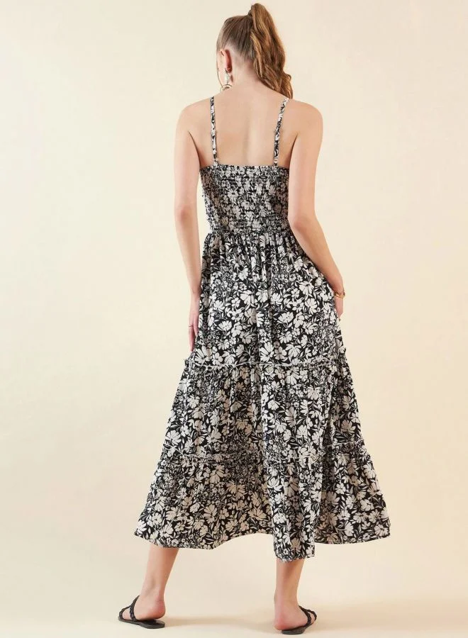 Freehand  Women Fit and Flared Floral Printed V-Neck Sleeveless Midi Dress for Women | Best Price UAE