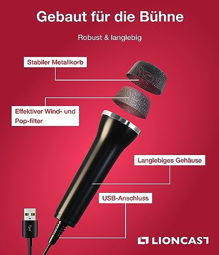 Lioncast Universal USB Microphone Compatible with Computer and Karaoke Gaming (SingStar, Voice of Germany, Lets Sing, We Sing) Compatible with Wii, PlayStation (PS5, PS4), Xbox One & PC Games, 3m - Image 3