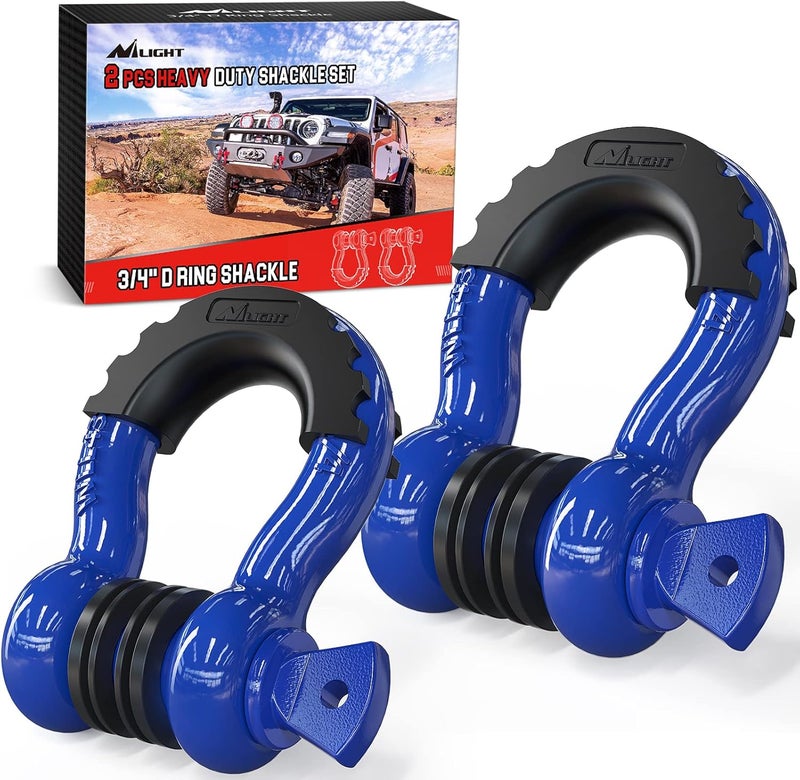Nilight 2 Pack 3/4" D-Ring Shackle with 7/8" Screw Pin 41,887lbs Break Strength, Heavy Duty Off Road Recovery Shackle with Isolators Washers for Use with Tow Strap, Off-Road Jeep Truck Vehicle,Blue - Image 1