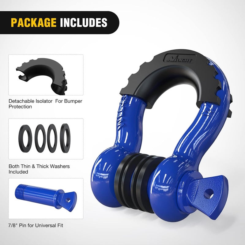 Nilight 2 Pack 3/4" D-Ring Shackle with 7/8" Screw Pin 41,887lbs Break Strength, Heavy Duty Off Road Recovery Shackle with Isolators Washers for Use with Tow Strap, Off-Road Jeep Truck Vehicle,Blue - Image 3