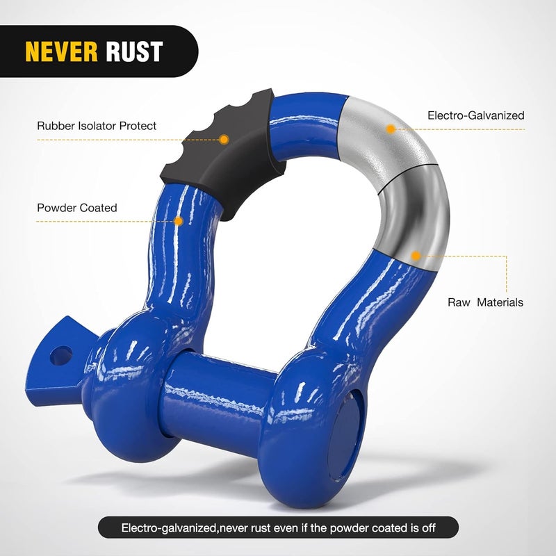 Nilight 2 Pack 3/4" D-Ring Shackle with 7/8" Screw Pin 41,887lbs Break Strength, Heavy Duty Off Road Recovery Shackle with Isolators Washers for Use with Tow Strap, Off-Road Jeep Truck Vehicle,Blue - Image 4