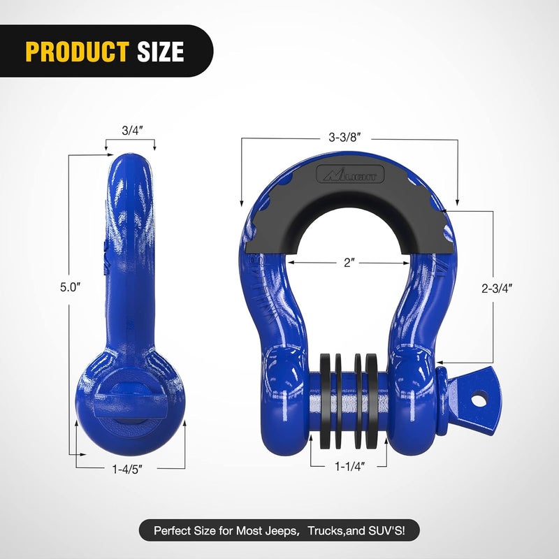 Nilight 2 Pack 3/4" D-Ring Shackle with 7/8" Screw Pin 41,887lbs Break Strength, Heavy Duty Off Road Recovery Shackle with Isolators Washers for Use with Tow Strap, Off-Road Jeep Truck Vehicle,Blue - Image 2