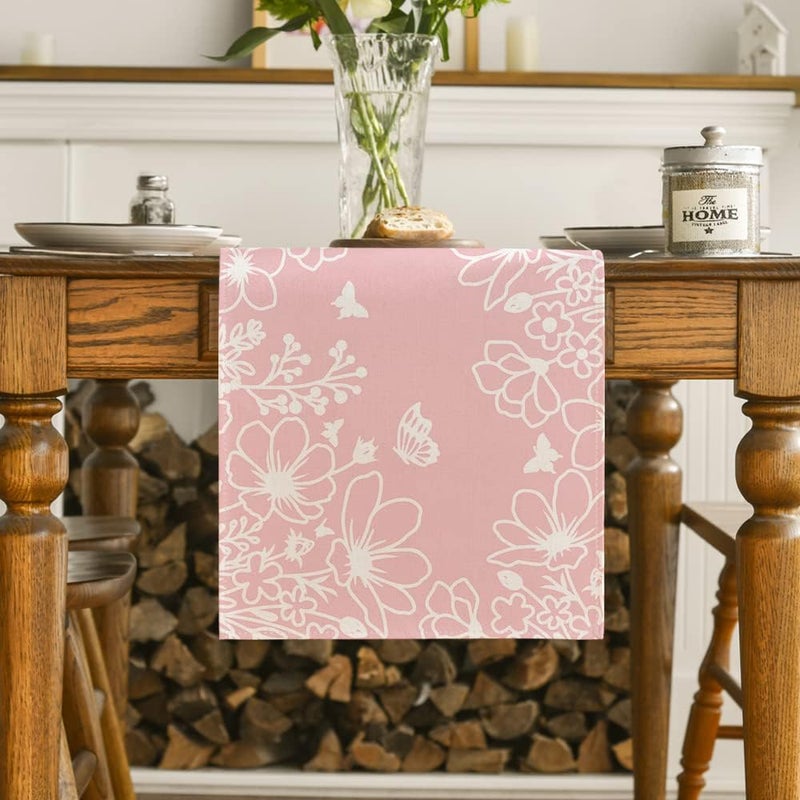 Pink Bloom Flowers Butterfly Spring Table Runner - 13x72 Inch - Image 2