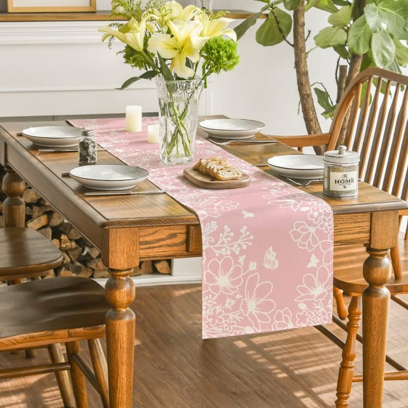Pink Bloom Flowers Butterfly Spring Table Runner - 13x72 Inch - Image 4