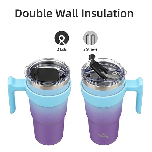 Konokyo 20 oz Tumbler with Handle and 2 Straw 2 Lid, Insulated Water Bottle Stainless Steel Vacuum Cup Reusable Travel Mug,Ocean Dream - Image 3