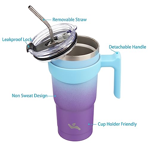Konokyo 20 oz Tumbler with Handle and 2 Straw 2 Lid, Insulated Water Bottle Stainless Steel Vacuum Cup Reusable Travel Mug,Ocean Dream - Image 2