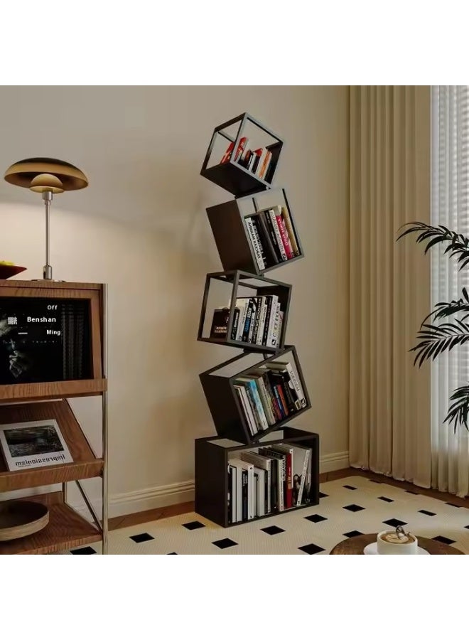 Y&D Bookshelf, 5-Tier Geometric Black Bookcase, 72.8" Tall Modern Corner Bookshelf, Storage Shelves for CDs/Books/Home Decor, Display Shelf for Living Room, Bedroom, Study Room, Nursery Room, Home Office - Image 1