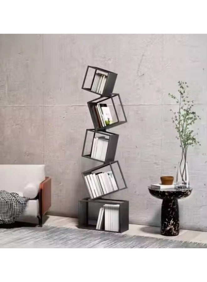 Y&D Bookshelf, 5-Tier Geometric Black Bookcase, 72.8" Tall Modern Corner Bookshelf, Storage Shelves for CDs/Books/Home Decor, Display Shelf for Living Room, Bedroom, Study Room, Nursery Room, Home Office - Image 5