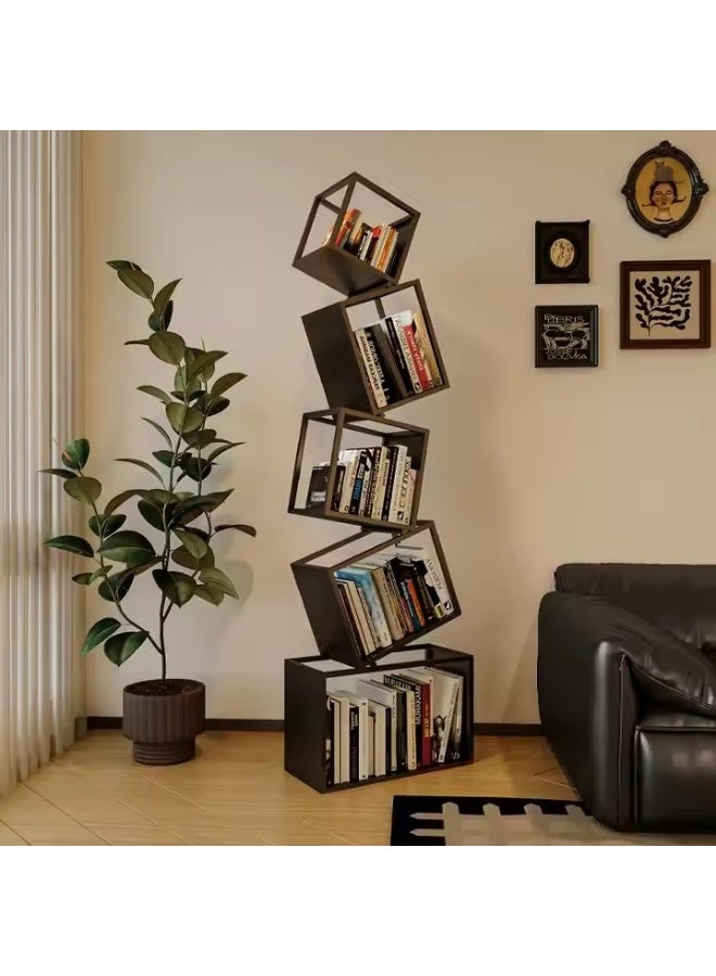 Y&D Bookshelf, 5-Tier Geometric Black Bookcase, 72.8" Tall Modern Corner Bookshelf, Storage Shelves for CDs/Books/Home Decor, Display Shelf for Living Room, Bedroom, Study Room, Nursery Room, Home Office - Image 2