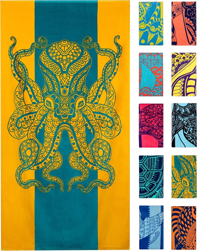 Nova Blue Octopus Beach Towel (34 X 63) – Orange & Teal Colorway with Tropical Design Travel Beach Towel Made from 100% Cotton – Vibrant Colorful Blanket Towel for Adults - Image 1