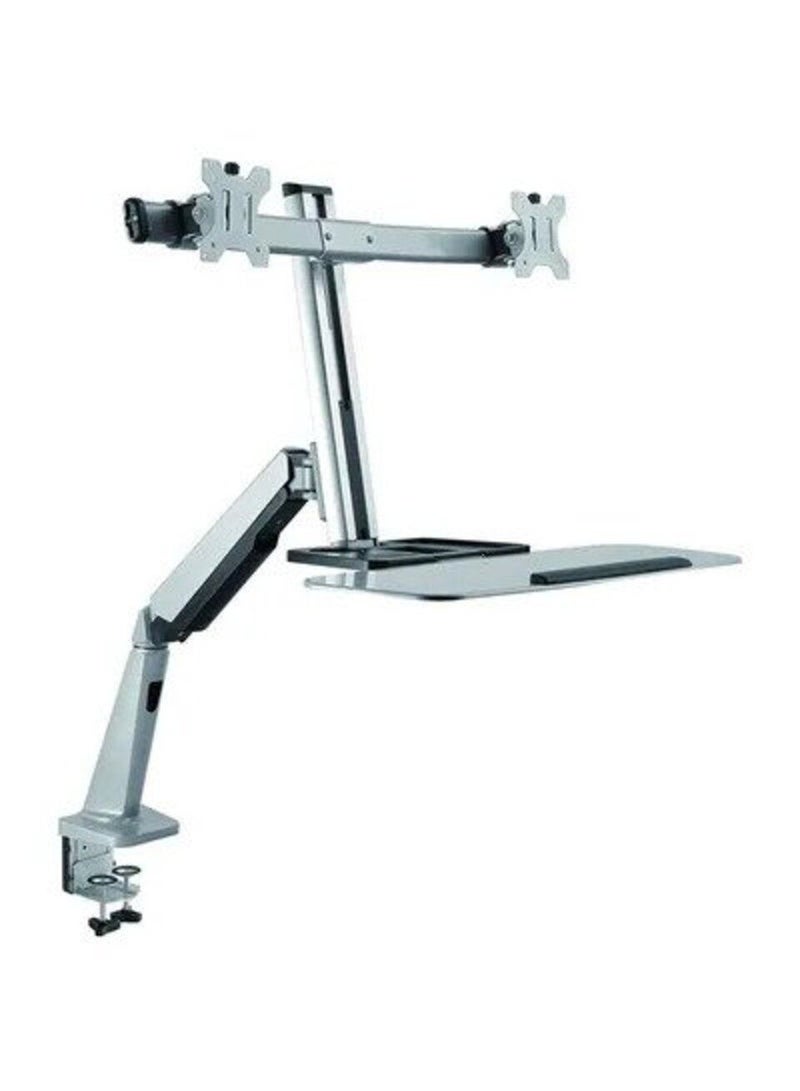 Dual Arm Standing Desk For Workstation 27inch Silver/White