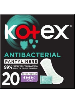 Kotex Antibacterial Panty Liners, 99% Protection from Bacteria Growth, Long Size, 20 Daily Panty Liners