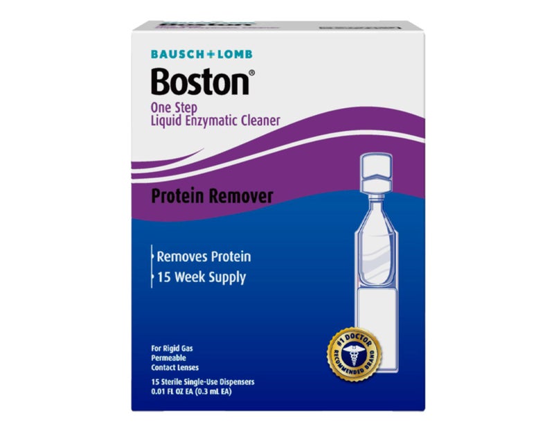 Boston Boston One Step Liquid Enzymatic Cleaner – Protein Remover for Rigid Gas Permeable Contact Lenses, 15-Week Supply  - Image 1