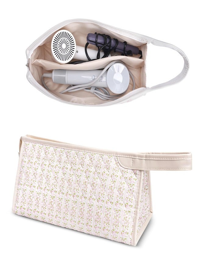 idoltimes Quilted Hair Tools Travel Bag, Compatible with Dyson Airwrap Styler, Portable Cotton Floral Organizer Case for Shark FlexStyle Attachments Storage, Pink Flower - Image 1