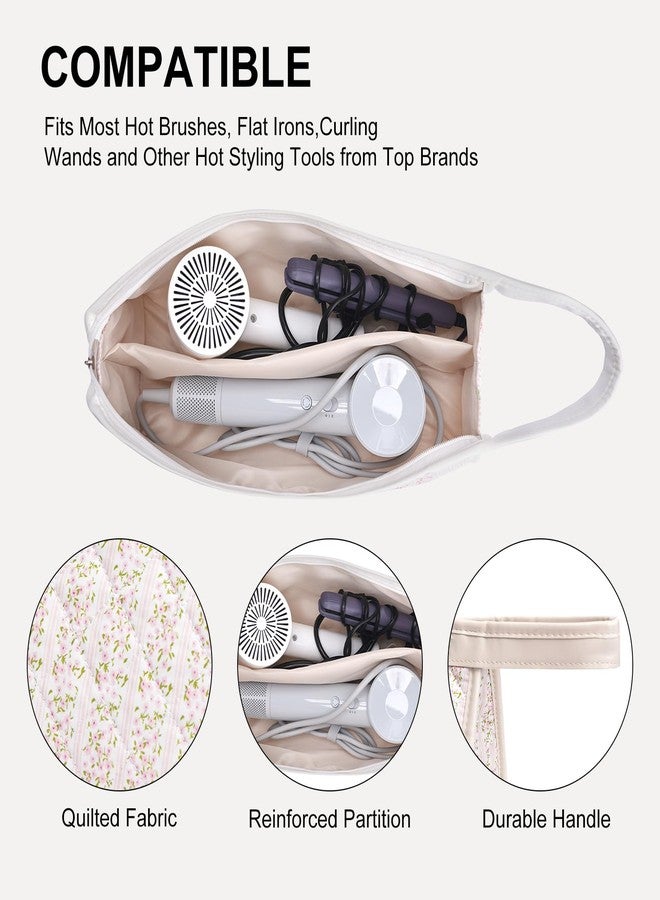 idoltimes Quilted Hair Tools Travel Bag, Compatible with Dyson Airwrap Styler, Portable Cotton Floral Organizer Case for Shark FlexStyle Attachments Storage, Pink Flower - Image 5