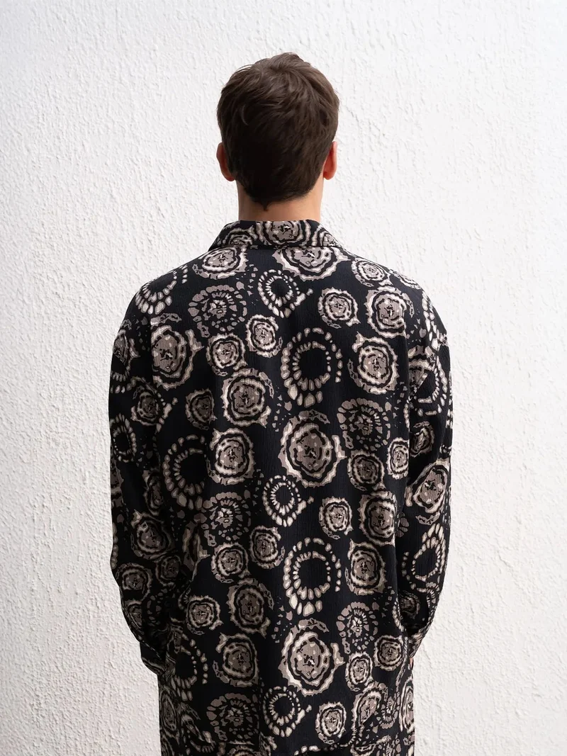 Giesto Black GIESTO Abstract Pattern Button-Up Shirt for Men | Best Price UAE
