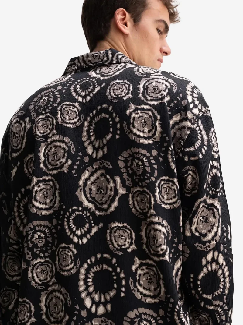 Giesto Black GIESTO Abstract Pattern Button-Up Shirt for Men | Best Price UAE