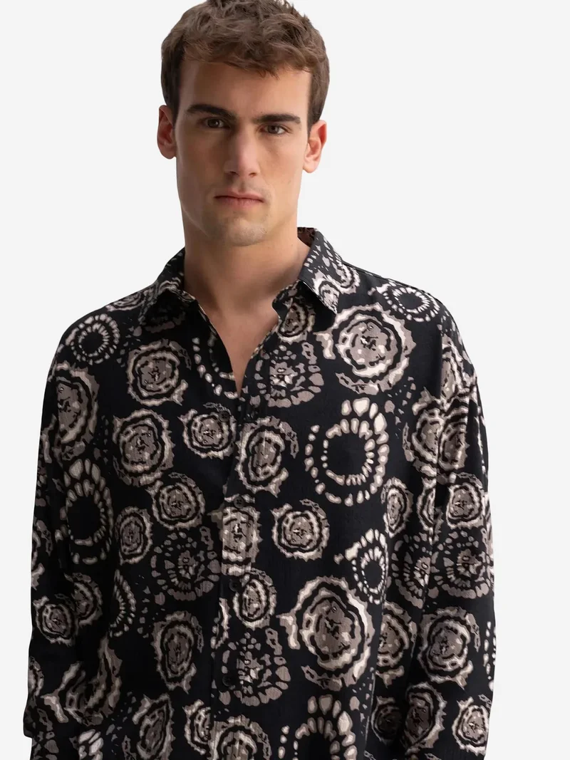 Giesto Black GIESTO Abstract Pattern Button-Up Shirt for Men | Best Price UAE