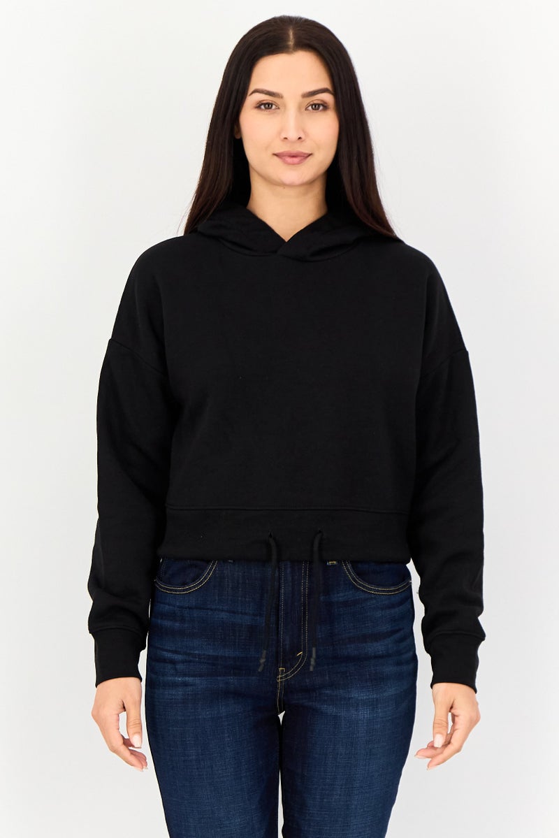 CROSSHATCH Women Solid Long Sleeve Hoodie, Black - Image 1